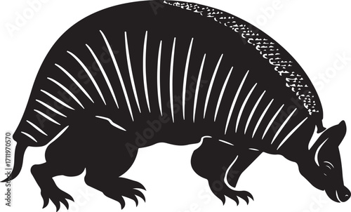 Armadillo foraging, bold black silhouette design
