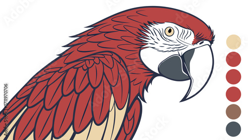Scarlet Macaw Bird Head Profile Colorful Parrot Illustration Tropical Bird Drawing Avian Wildlife Art Bird Coloring Page Exotic Bird Portrait.