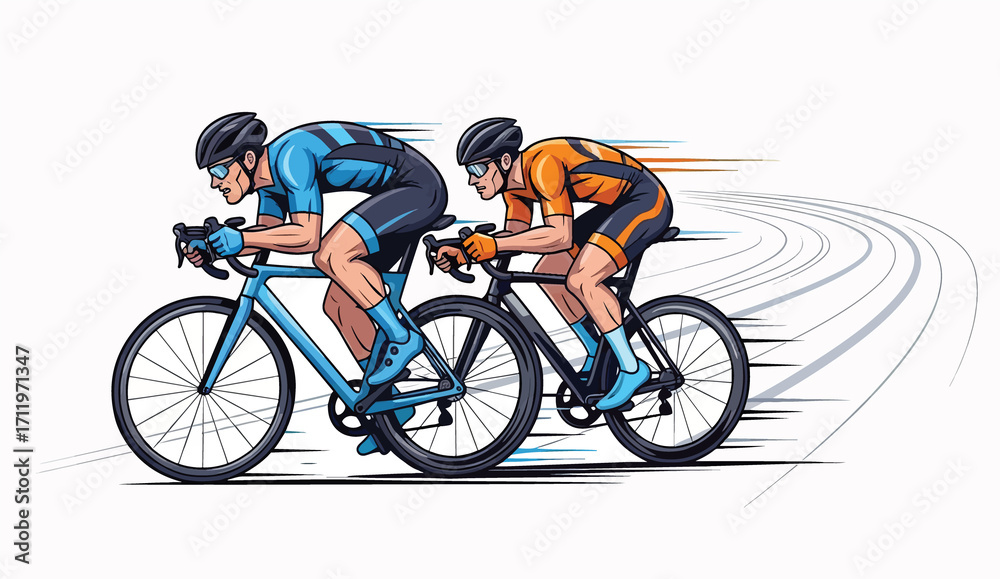 Fototapeta premium Two Cyclists in Dynamic Motion on a Winding Road