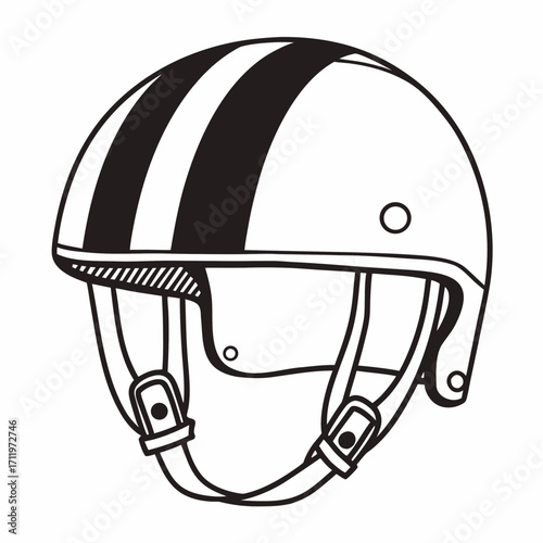Black and white roller derby helmet with stripes on white background sports safety