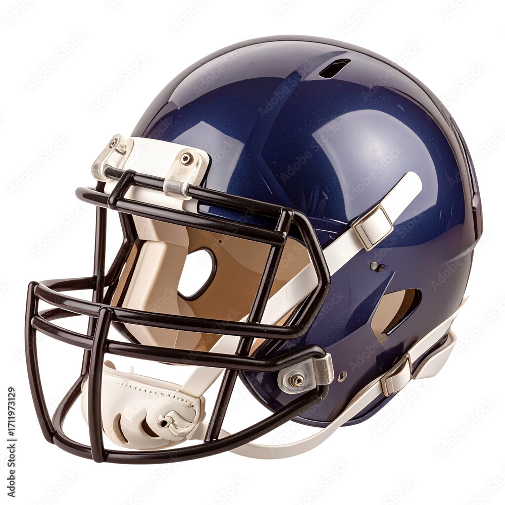 Fototapeta premium American football helmet with a red and blue stripe, a safety gear for a player, isolated on a white background