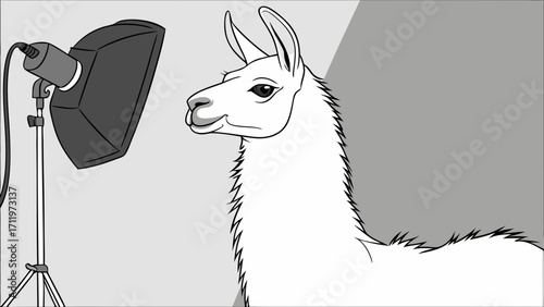 Studio Portrait of a Fluffy Animal Photography Lighting Setup Monochrome Illustration.