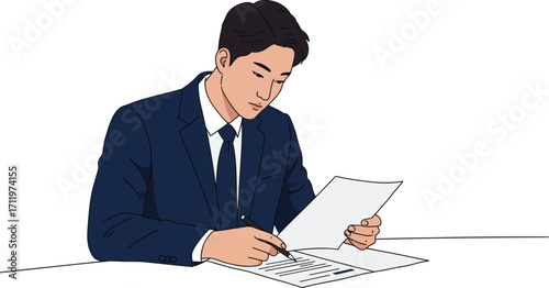 Man in Suit Writing on Paper