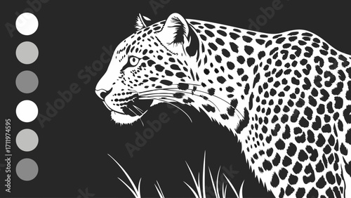 Stylized Big Cat Portrait Monochrome Wild Animal Illustration Vector Graphic Design for Print and Web.