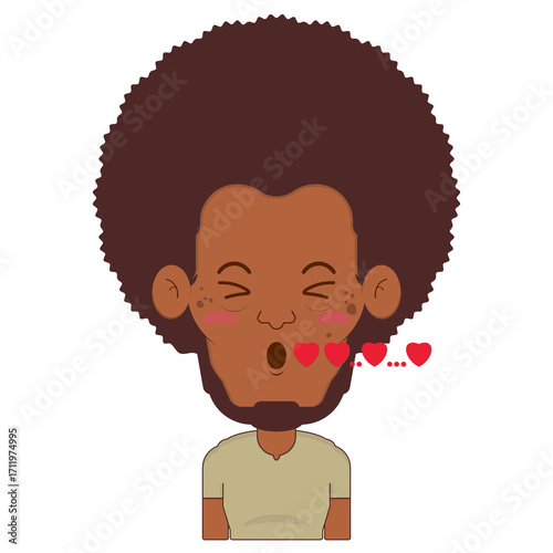 African American man whistling love face cartoon cute