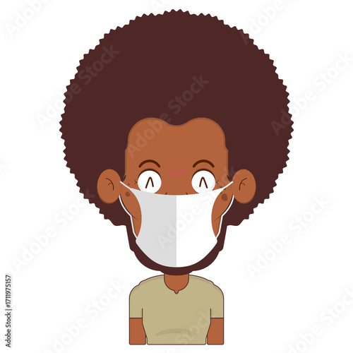 African American man wear medical mask cartoon cute