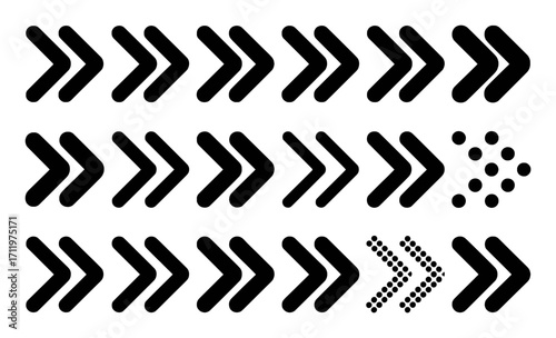 Collection of Black Arrows Pointing Right on White Background