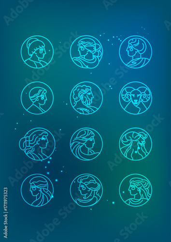  Glowing Neon Zodiac Signs Set  