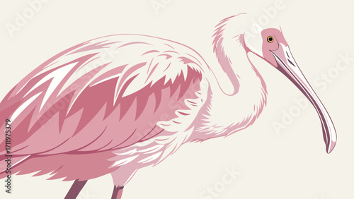 Stylized illustration of a pink wading bird elegant feathered creature delicate avian artwork.
