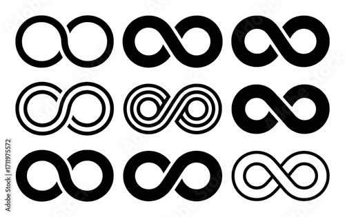 Collection of Black Infinity Symbol Variations on White Background