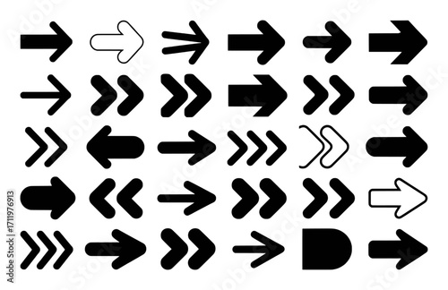 Diverse Collection of Black and White Arrow Icons Pointing in Various Directions