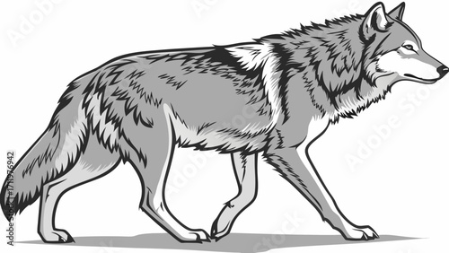Gray Wolf Illustration Walking Canid Wild Animal Design Monochrome Canine Art Vector Graphic Predator Image Wildlife Clipart Nature Illustration Furry Creature Grey Wolf Portrait Majest.