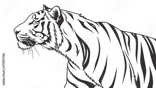 Stylized Tiger Head and Stripes Black and White Vector Illustration for Design Print and Branding.