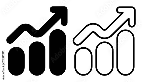 Upward Trend Graph Icons: Solid Black and Outline Styles