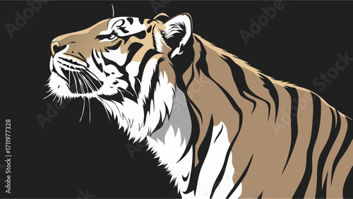 Stylized Tiger Portrait Big Cat Head and Stripes Wildlife Vector Illustration Animal Graphic Design.