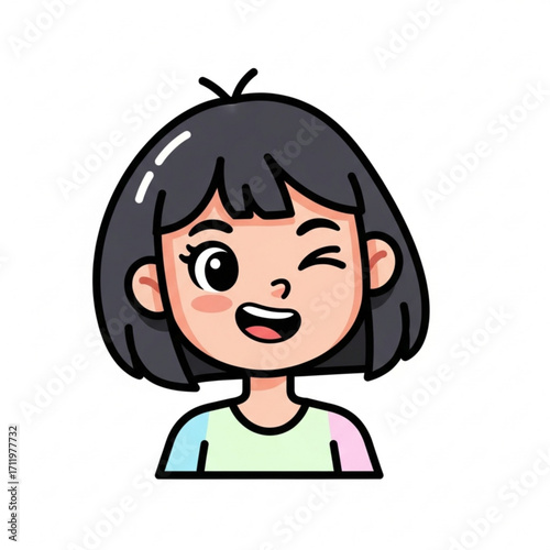 Illustration of cute cartoon girl winking and smiling