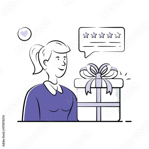 A stylized illustration of a woman receiving a gift, signifying positive customer reviews.