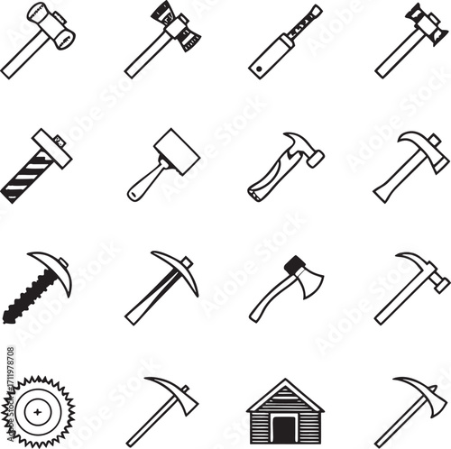 Construction and carpentry tool icon set