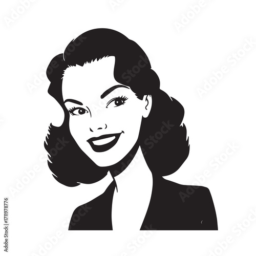 Beautiful Woman in Formal Dress Black and White Illustration Vector Art Design