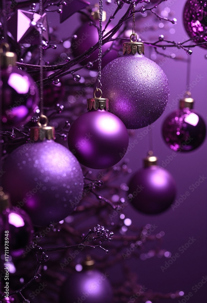 Obraz premium Abstract banner with purple christmas balls