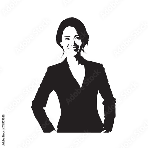 Beautiful Woman in Formal Dress Black and White Illustration Vector Art Design
