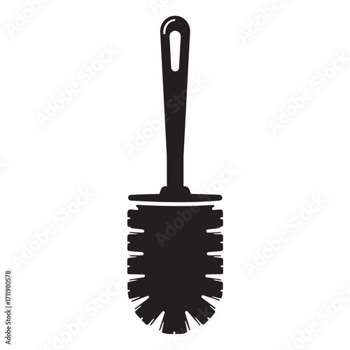 black and white silhouette of a toilet brush vector on a white background