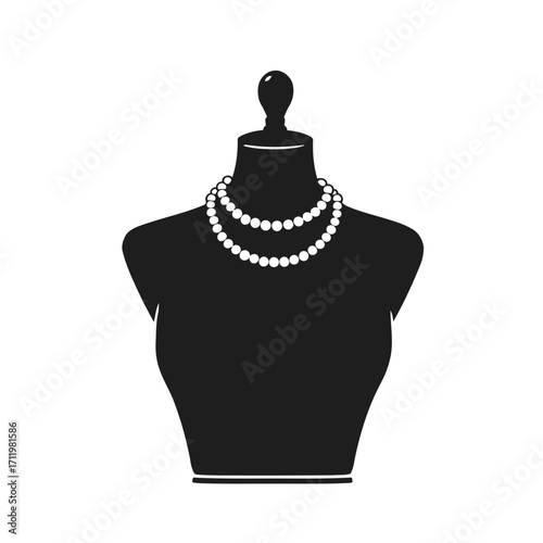 Vector silhouette of a standing woman in a black and white fashion dress on a mannequin
