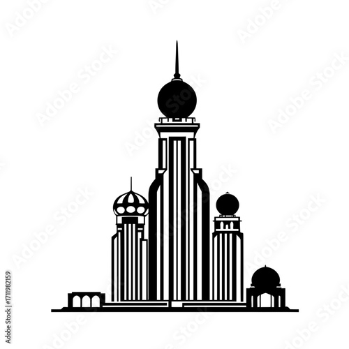 Taj Mahal vector illustration and mosque silhouette set for architectural and city travel design