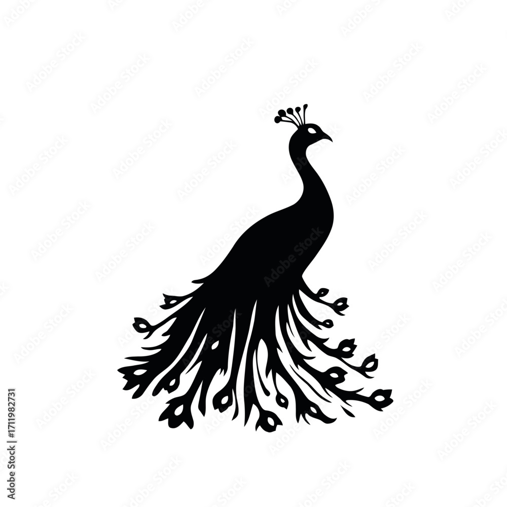 Fototapeta premium Elegant peacock vector illustration with intricate feather detail, a perfect design for a symbol of nature