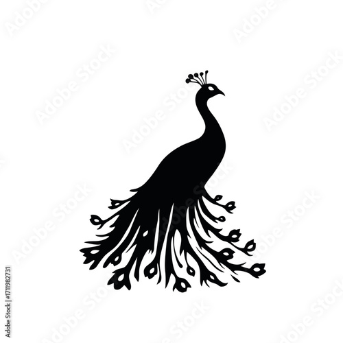 Elegant peacock vector illustration with intricate feather detail, a perfect design for a symbol of nature