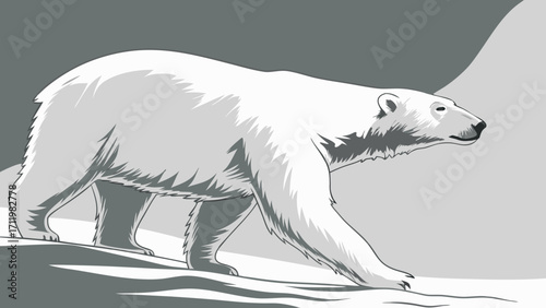 Stylized illustration of a polar bear walking on ice arctic wildlife graphic design.