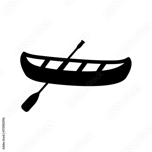 A Black Silhouette of a Canoe and Paddle on a White Background