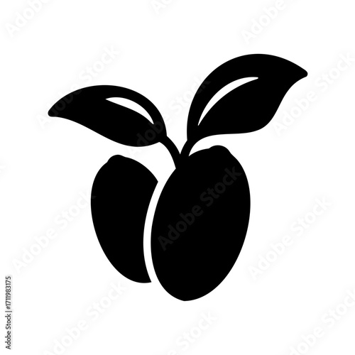 Minimalist vector of two coffee beans with fresh leaves sprouting out