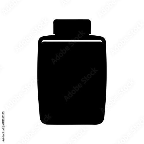 Simple black bottle silhouette isolated on white background with rectangular top
