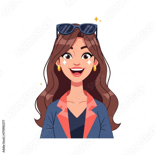Illustration of stylish woman with sunglasses on her head