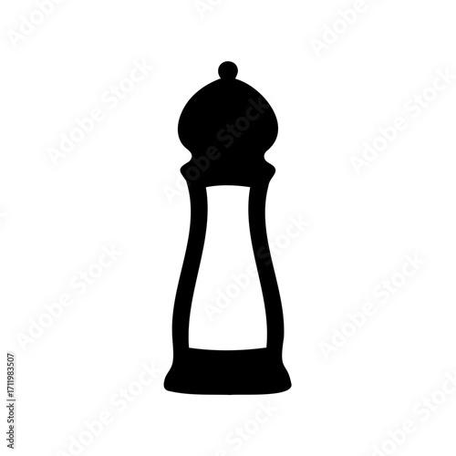 Black silhouette of a traditional pepper grinder with classic shape on white