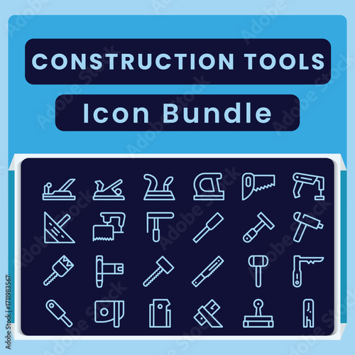 Construction tools icon bundle with saws hammers and planes vector