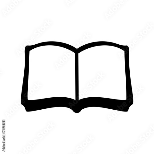 An open book silhouette on a white background representing knowledge and reading