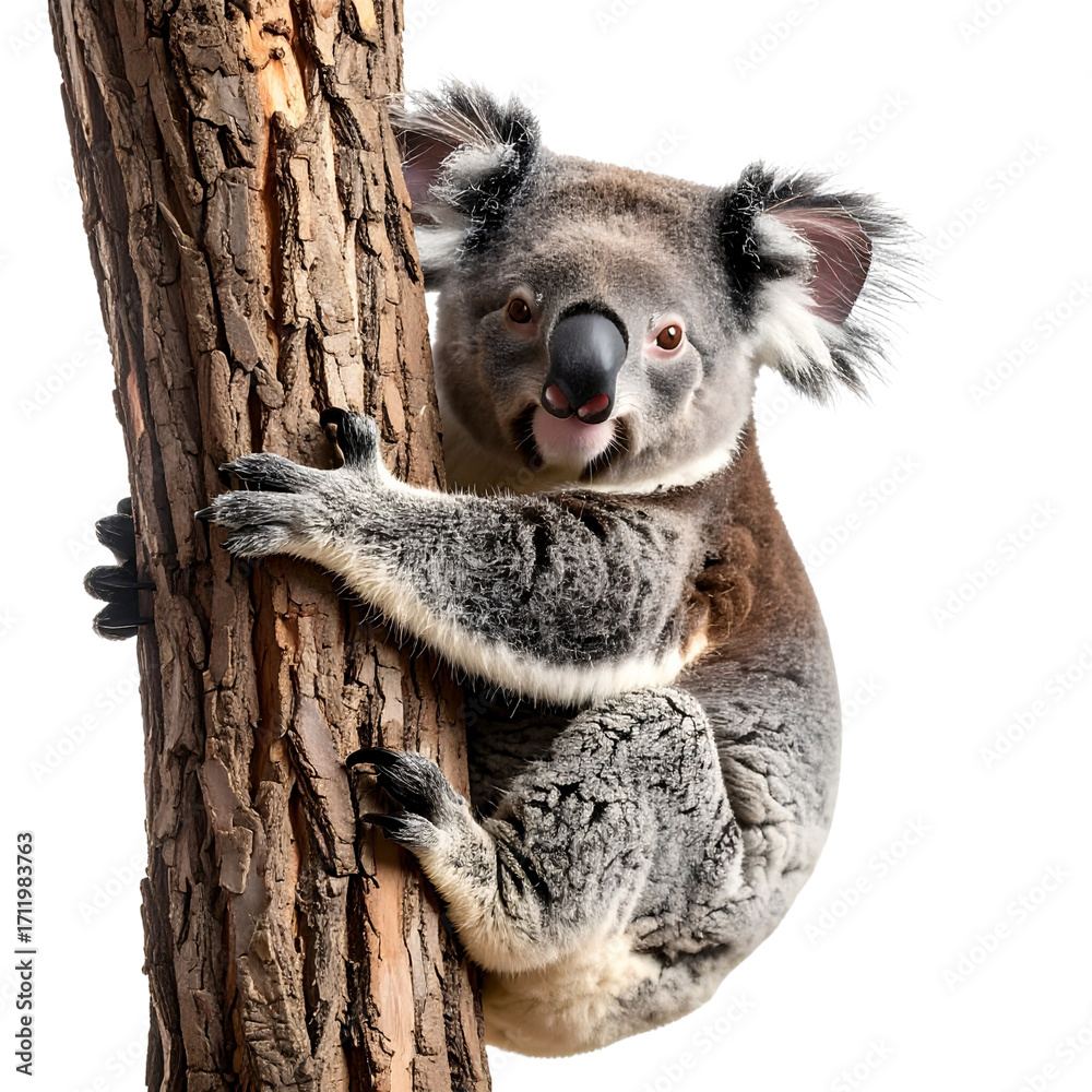 Obraz premium A wild Australian marsupial koala sleeping on a eucalyptus tree branch