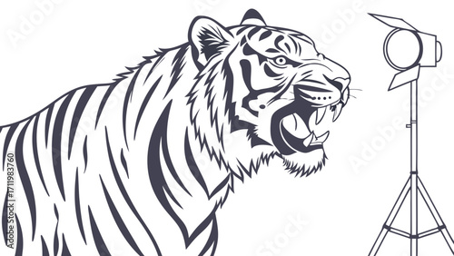Stylized Tiger Illustration Studio Lighting Wildlife Art Roar Big Cat Design.