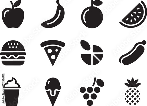 Delicious food icons for menu or recipe designs