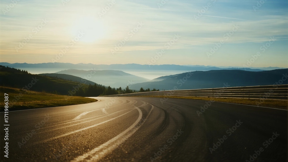 Fototapeta premium Winding Road at Sunrise with Mountainous Landscape
