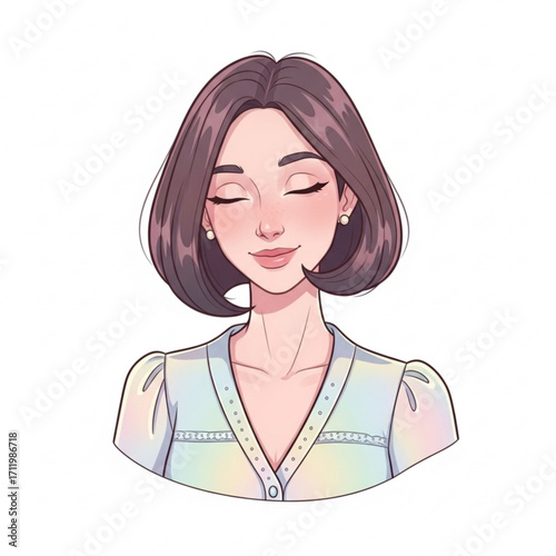 Illustration of portrait of a young woman with bob haircut