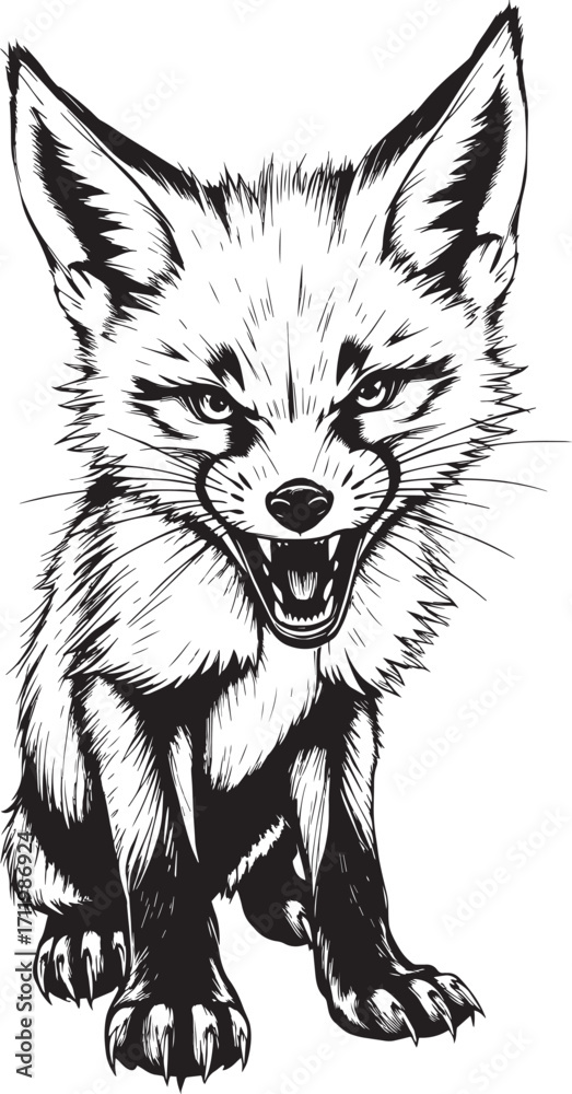 Fototapeta premium The Angry Fox. Hand drawn vector illustration