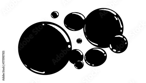 Bubbles fizzy foam silhouette doodle sketch hand drawn. Line shampoo bubbles, champagne gas linear. Water balls. sparkles.