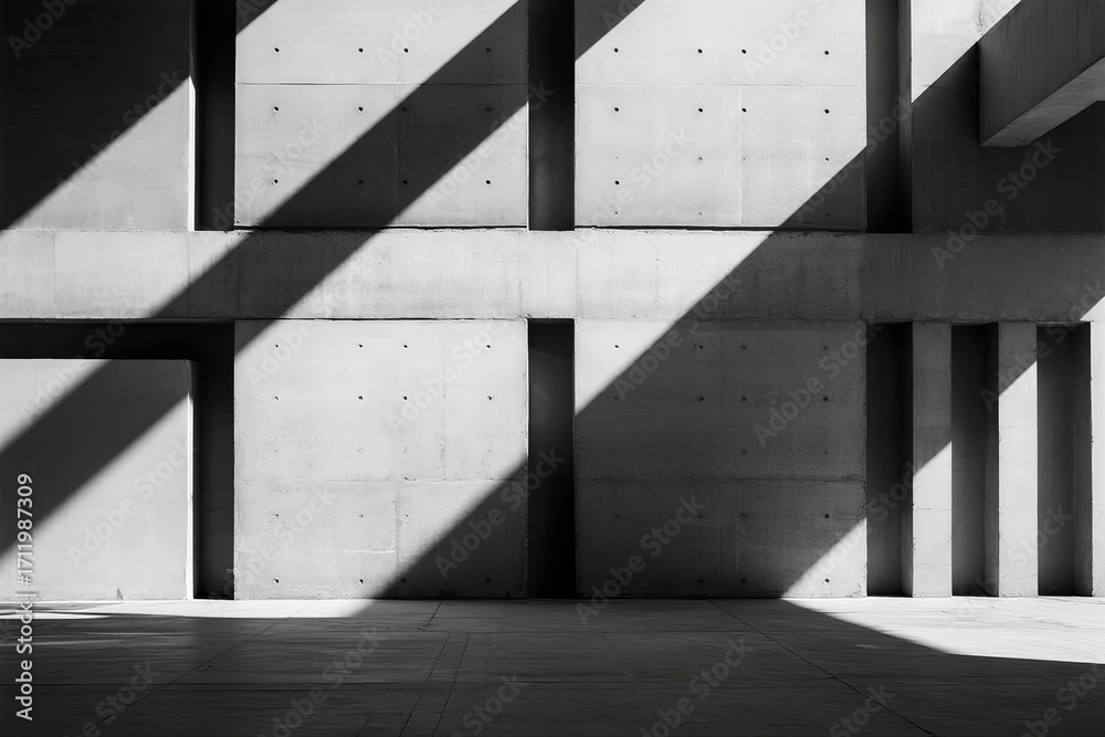 Fototapeta premium Black and white concrete structure with sharp shadows