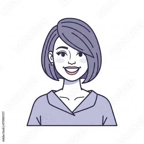 Illustration of a smiling woman with short purple hair