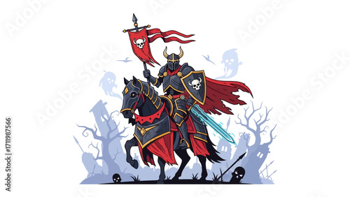 Fearless Knight on Horseback: A valiant knight, clad in shining armor and brandishing a gleaming sword, rides atop a magnificent warhorse, embodying valor and strength.