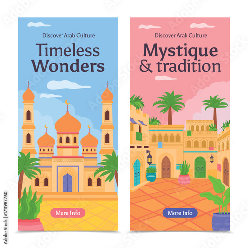 Hand Drawn Flat Arab Culture Tradition Vertical Banner Set