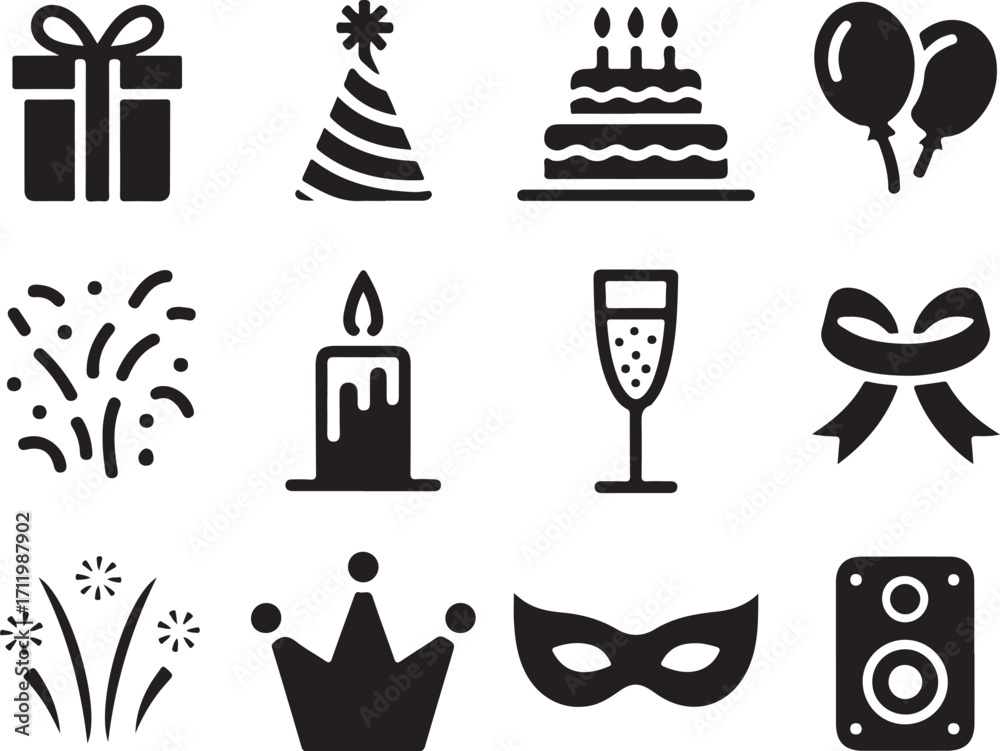 Fototapeta premium Celebrate with party icons, a festive collection